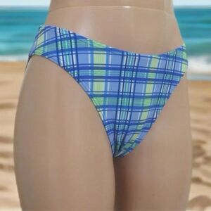 Fit System Blue and Lime Plaid Print Bikini Bottoms